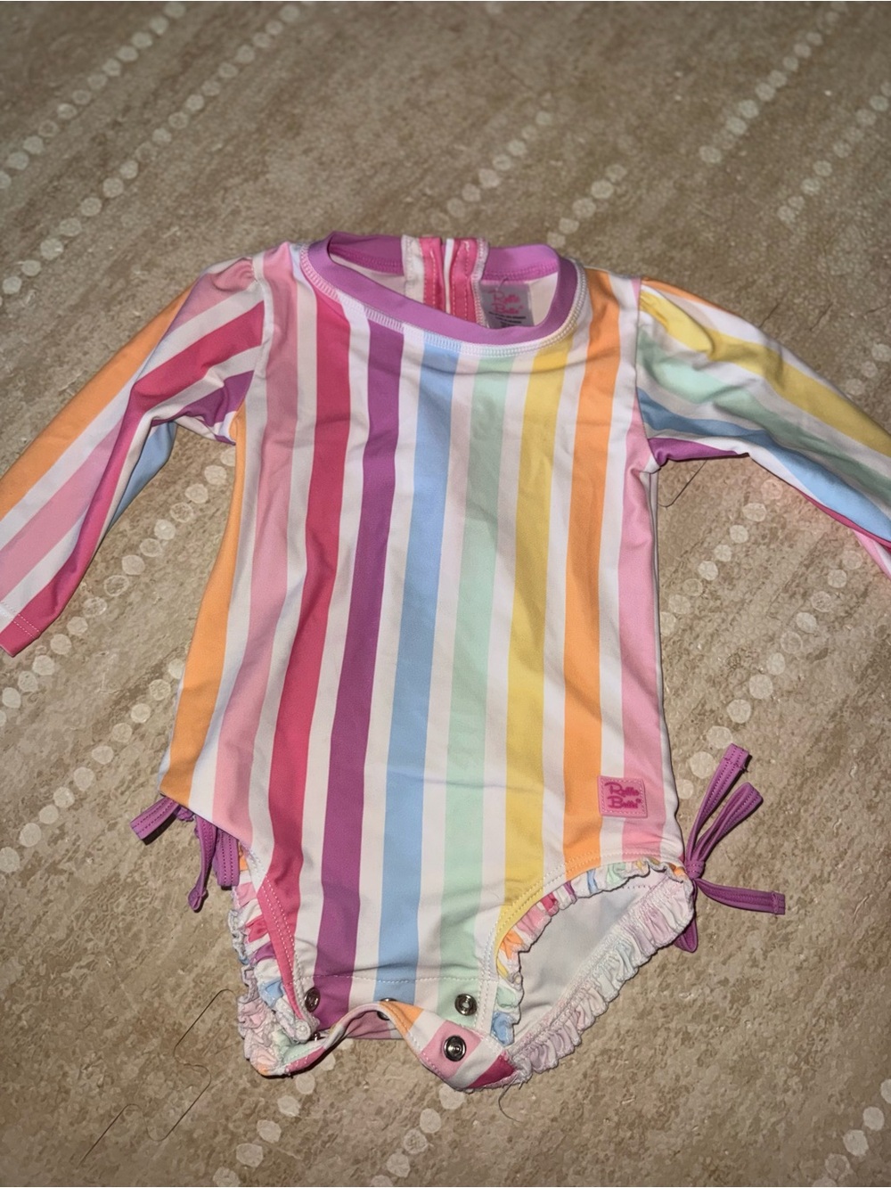 Ruffle Butts Girls Rainbow Stripe Long Sleeve Swimsuit 6-12m